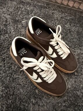 Madden NYC Brown Suede Low-Top Sneakers with White Accents